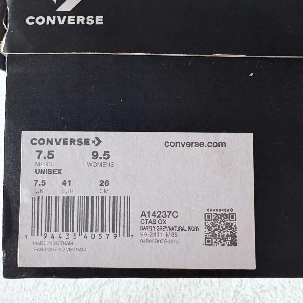 NIB Converse All Stars Unisex‎ Sneakers Barley Gray Size 7.5 M / 9.5 W A14237C - Picture 7 of 7